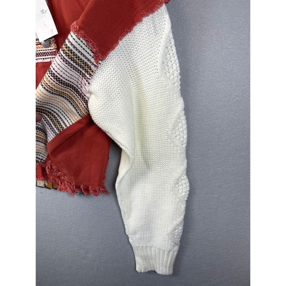 NWT Miss Me Brick‎ Red Patchwork Knit Sleeve Cropped Denim Shacket Womens Size M - Picture 10 of 14